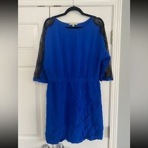Gianni Bini Cobalt Blue Dress Black Lace Sleeve Elastic Waist M